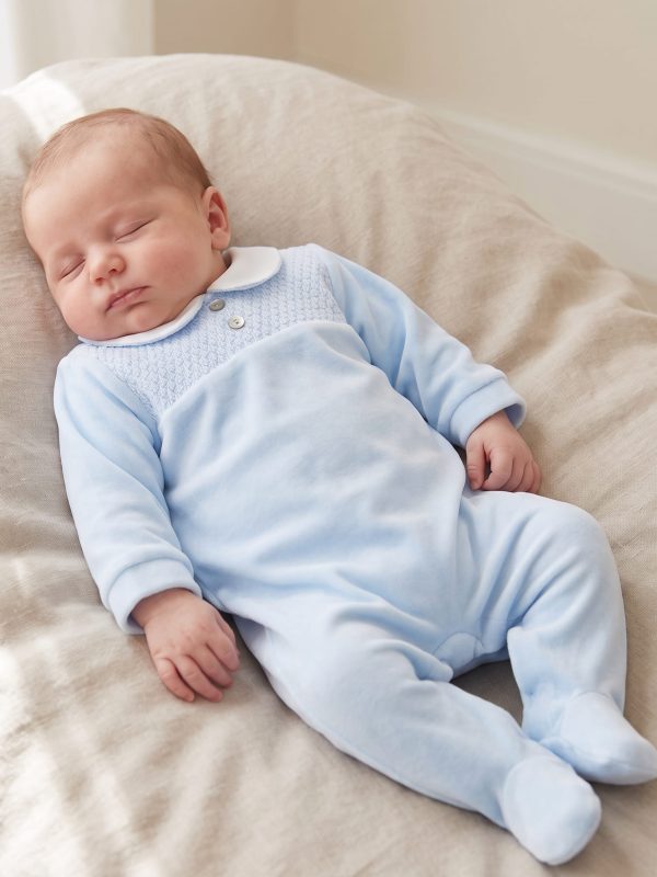 Baby Boy's Velvet Sleepsuit - Sky Blue
