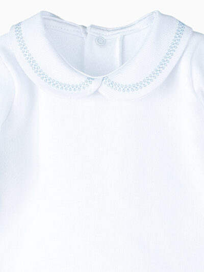 Body de bebé de manga larga con cuello redondo bordado azul celeste – Blanco