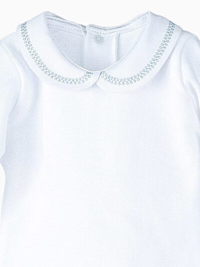 Body de bebé de manga larga con cuello redondo bordado gris – Blanco