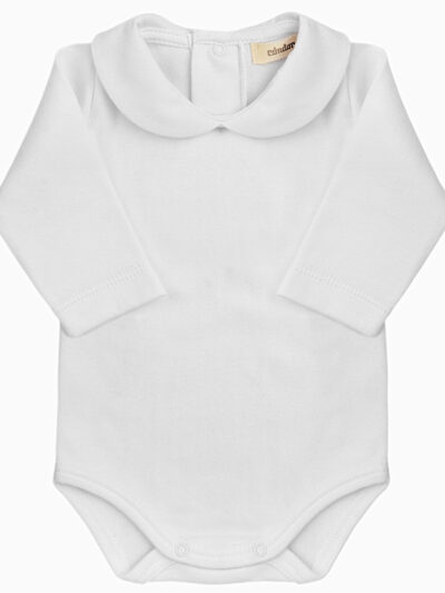 Body de bebé de manga larga con cuello redondo de piqué – Blanco