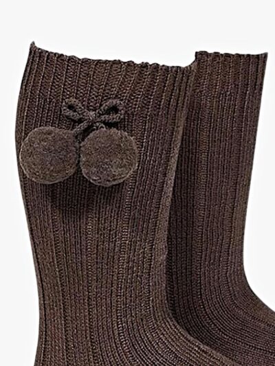 Chaussettes bébé hautes à pompons en coton chaud – Marron