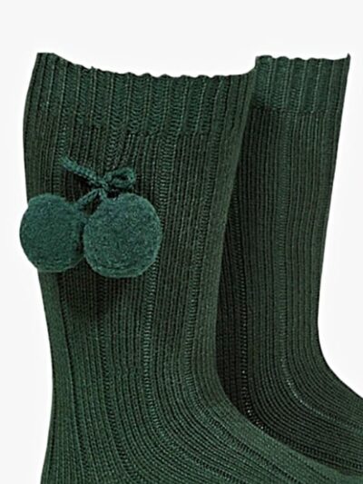 Chaussettes bébé hautes à pompons en coton chaud – Vert