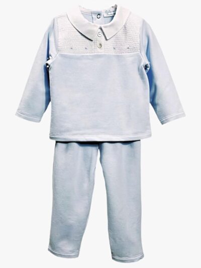 Pyjama bébé garçon deux pièces à smocks – Bleu ciel