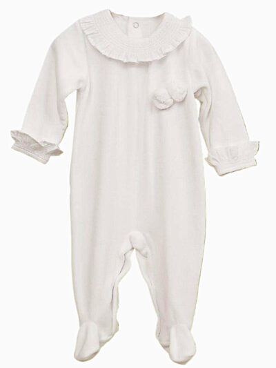 Pyjama bébé mixte en velours à pompons – Blanc