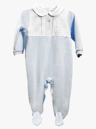 Pyjama bébé garçon en velours esprit chemise – Bleu ciel