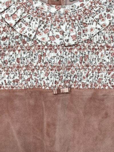 Pyjama bébé fille en velours à smocks et collerette – Pêche