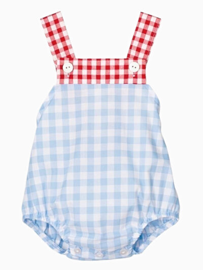Barboteuse bébé fille vichy à nœud dans le dos