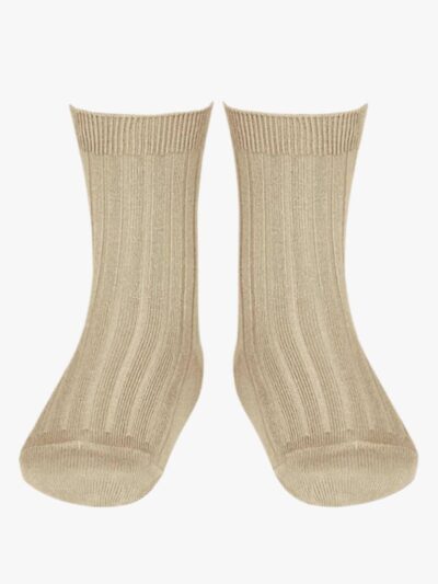 Chaussettes bébé courtes côtelées – Beige