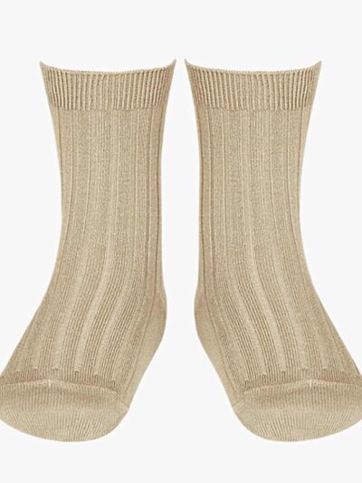 Chaussettes bébé courtes côtelées – Beige
