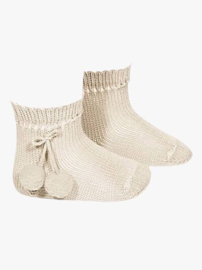 Chaussettes bébé courtes à pompons – Beige