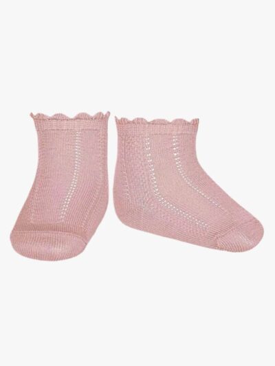 Chaussettes bébé fille courtes ajourées – Rose