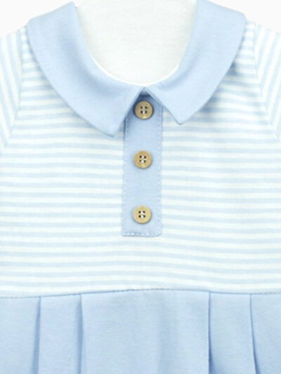 Pelele corto de recién nacido para niño con cuello – Azul celeste/blanco