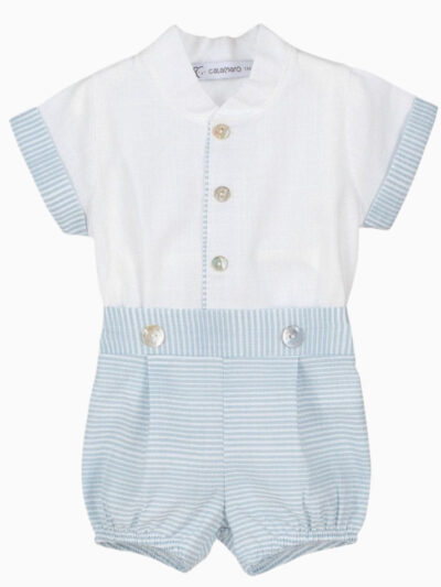 Conjunto de camisa y pantalón corto para bebé niño – Azul celeste/blanco