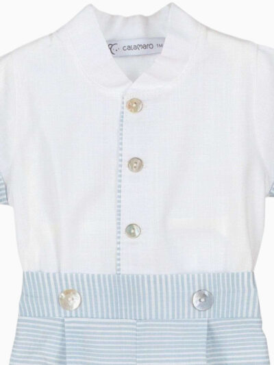 Conjunto de camisa y pantalón corto para bebé niño – Azul celeste/blanco