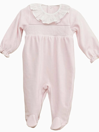 Pyjama bébé fille en velours à collerette plate – Rose