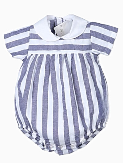 Barboteuse bébé mixte à grosses rayures – Bleu/blanc