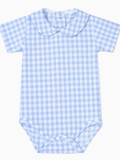 Body de bebé niño de vichy con cuello redondo – Azul celeste