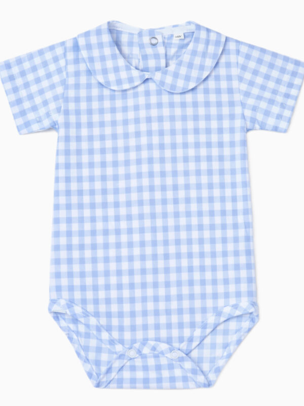 Body de bebé niño de vichy con cuello redondo – Azul celeste