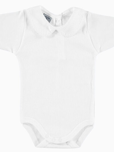Body de bebé de manga corta con cuello redondo texturizado – Blanco