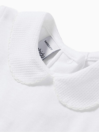 Body de bebé de manga corta con cuello redondo texturizado – Blanco