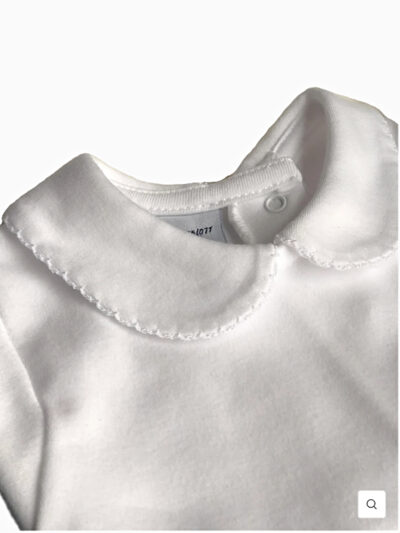 Body de bebé de manga larga con cuello redondo y ribete blanco – Blanco