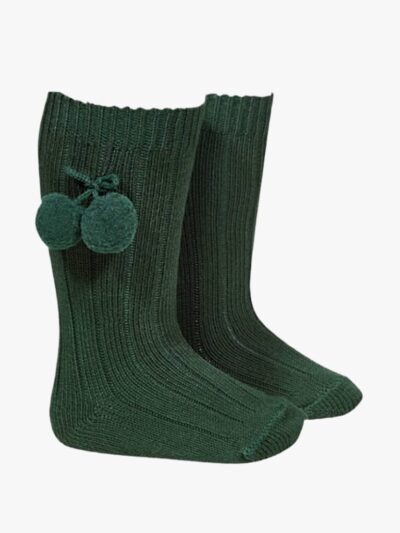 Chaussettes bébé hautes à pompons en coton chaud – Vert