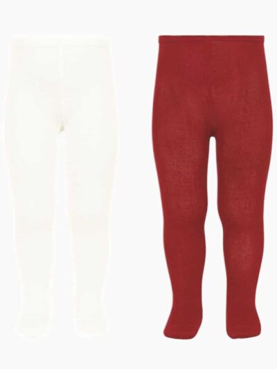 Lot de 2 collants bébé unis – Crème/rouge