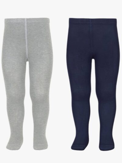 Lot de 2 collants bébé unis – Gris/bleu marine