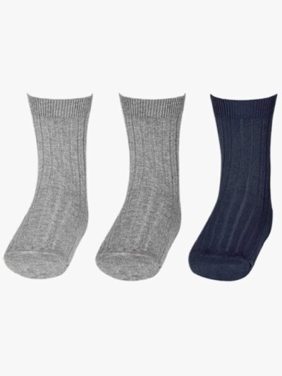 Lot de 3 paires de chaussettes bébé côtelées – Bleu/gris