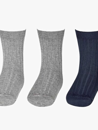 Lot de 3 paires de chaussettes bébé côtelées – Bleu/gris