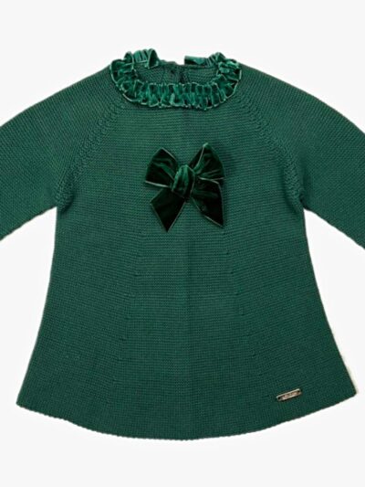 Robe bébé fille point mousse et nœud velours – Vert