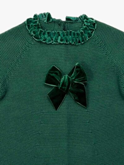 Robe bébé fille point mousse et nœud velours – Vert