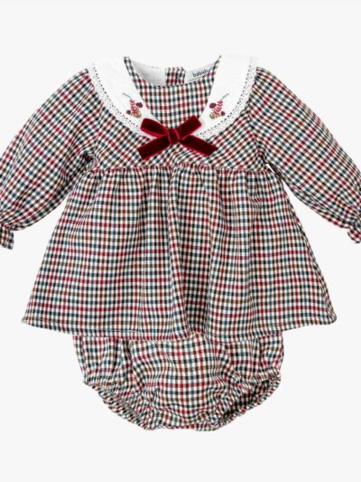 Conjunto de bebé niña vestido corto y braga tartán – Burdeos