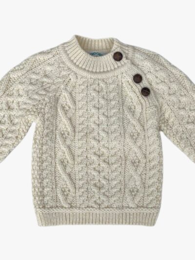 Pull bébé mixte à col rond 3 boutons – Pure laine mérinos – Ecru