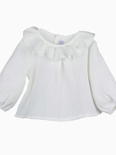 Blouse bébé fille à collerette – Blanc