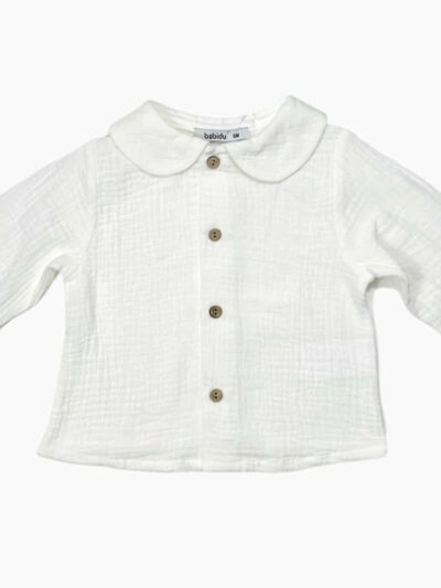 Chemise bébé garçon à col rond en gaze de coton – Blanc