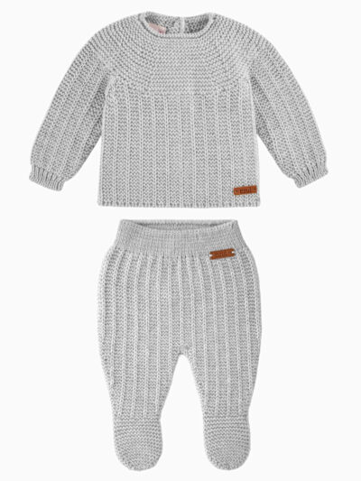 Conjunto de nacimiento de punto en lana merina – Gris