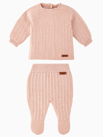 Conjunto de nacimiento de punto en lana merina – Rosa