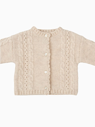 Gilet bébé fille détails ajourés – Beige