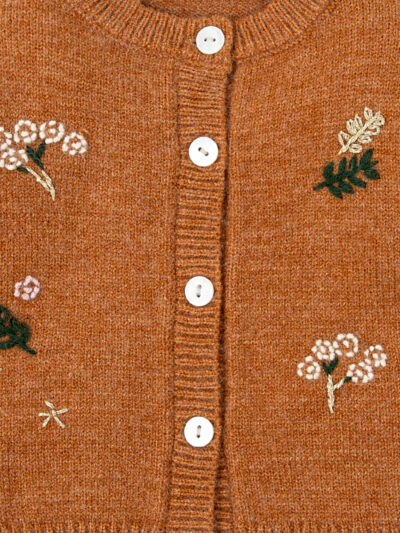 Gilet bébé fille à fleurs brodées – Ocre