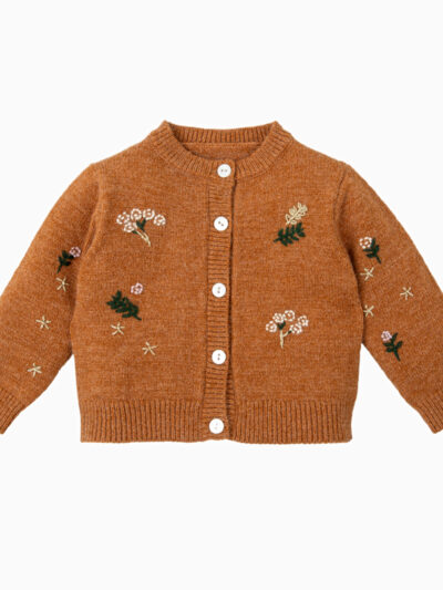 Gilet bébé fille à fleurs brodées – Ocre