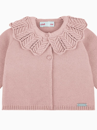 Gilet bébé fille en point mousse – Rose