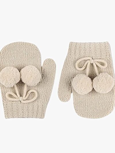 Moufles bébé à pompons – Beige