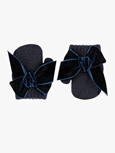 Baby Girl Mittens with Velvet Bow – Navy Blue