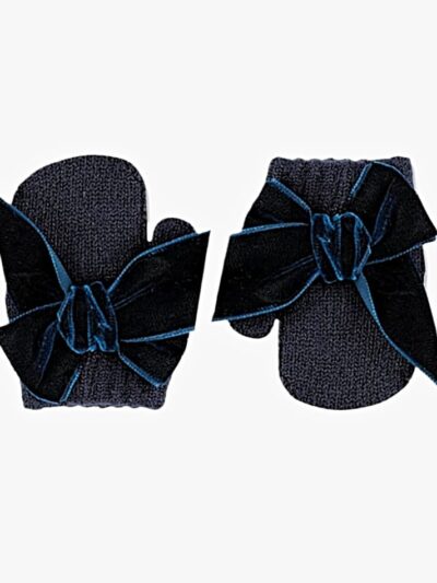 Baby Girl Mittens with Velvet Bow – Navy Blue