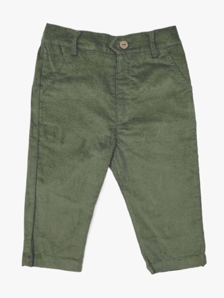 Pantalón de bebé de pana verde de algodón