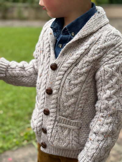 Gilet bébé garçon col châle – Pure laine mérinos – Oatmeal