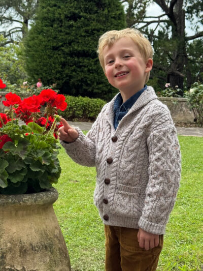 Gilet bébé garçon col châle – Pure laine mérinos – Oatmeal