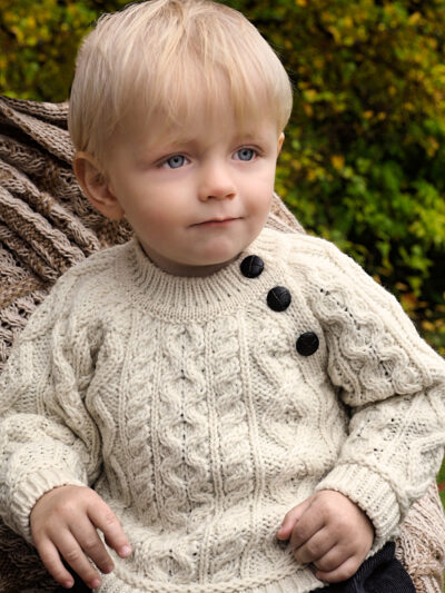 Pull bébé mixte à col rond 3 boutons – Pure laine mérinos – Ecru