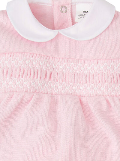 Pyjama bébé fille à smocks et col rond – Rose